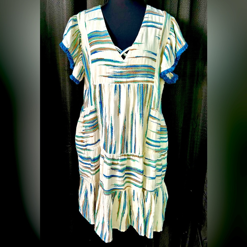 THML White, Multi Embroidered Babydoll Dress, Size M